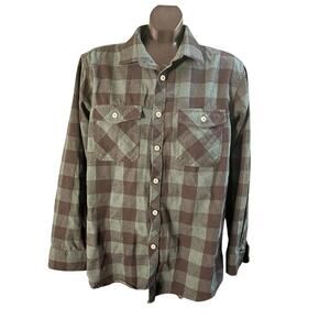 Design In Italy Men’s Flannel Shirt Large Green Black Buffalo Plaid Long Sleeve